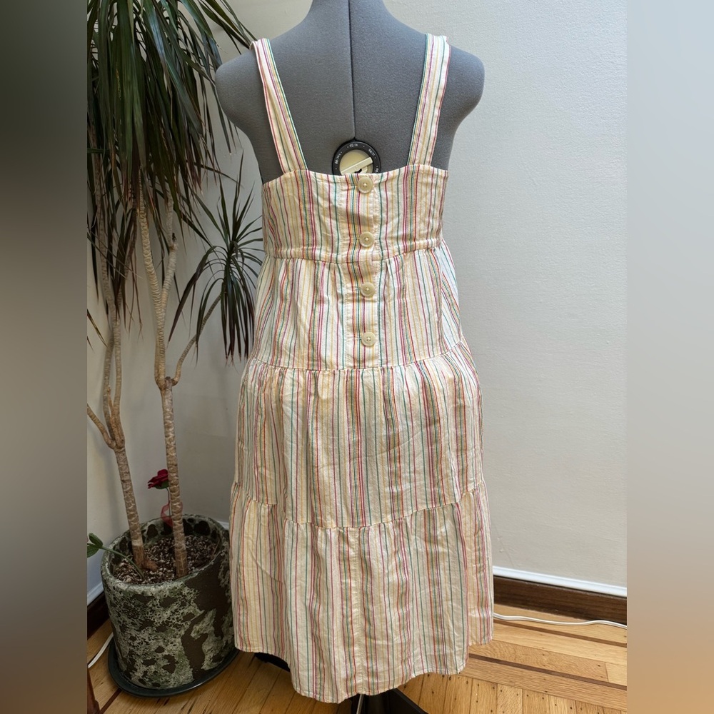 Madewell Striped Tiered Midi Dress - Rainbow Stripe 100% Cotton - Picture 2 of 5